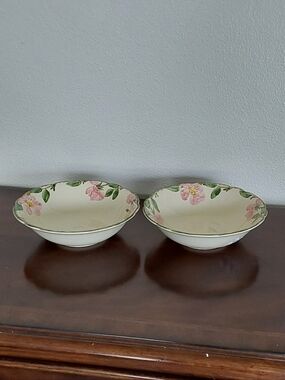 Franciscan Pink and Green Floral Ceramic Vegetable Serving Bowls - Pair